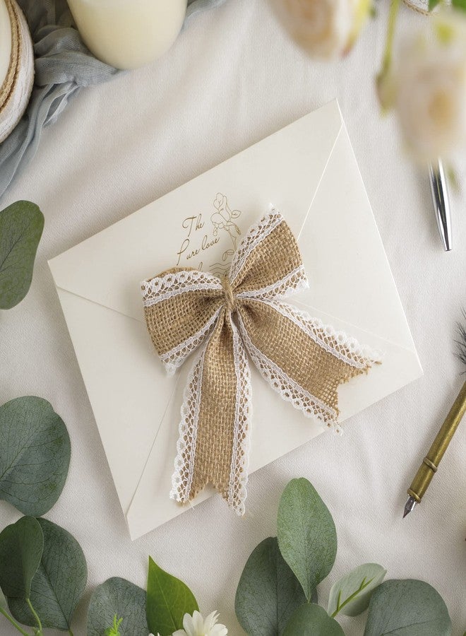 AIMUDI Natural Burlap Bows with Lace 4 Inch Handmade White Lace Jute Bows Pre Tied Gift Bows for Crafts Burlap Bows for Christmas Trees Vintage Wedding Decorative Bows for Party - 12 Counts - Image 5